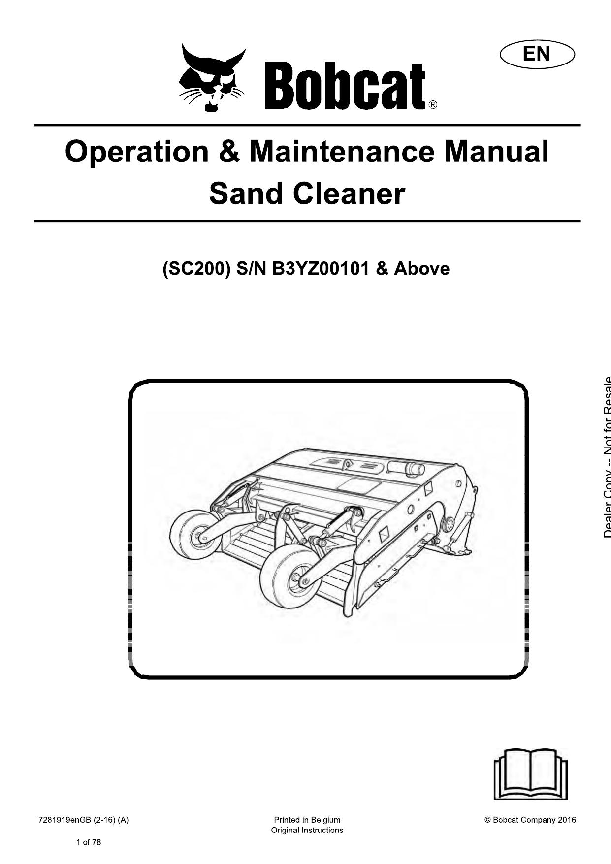 Sand Cleaner Attachment Operation & Maintenance Manual Bobcat